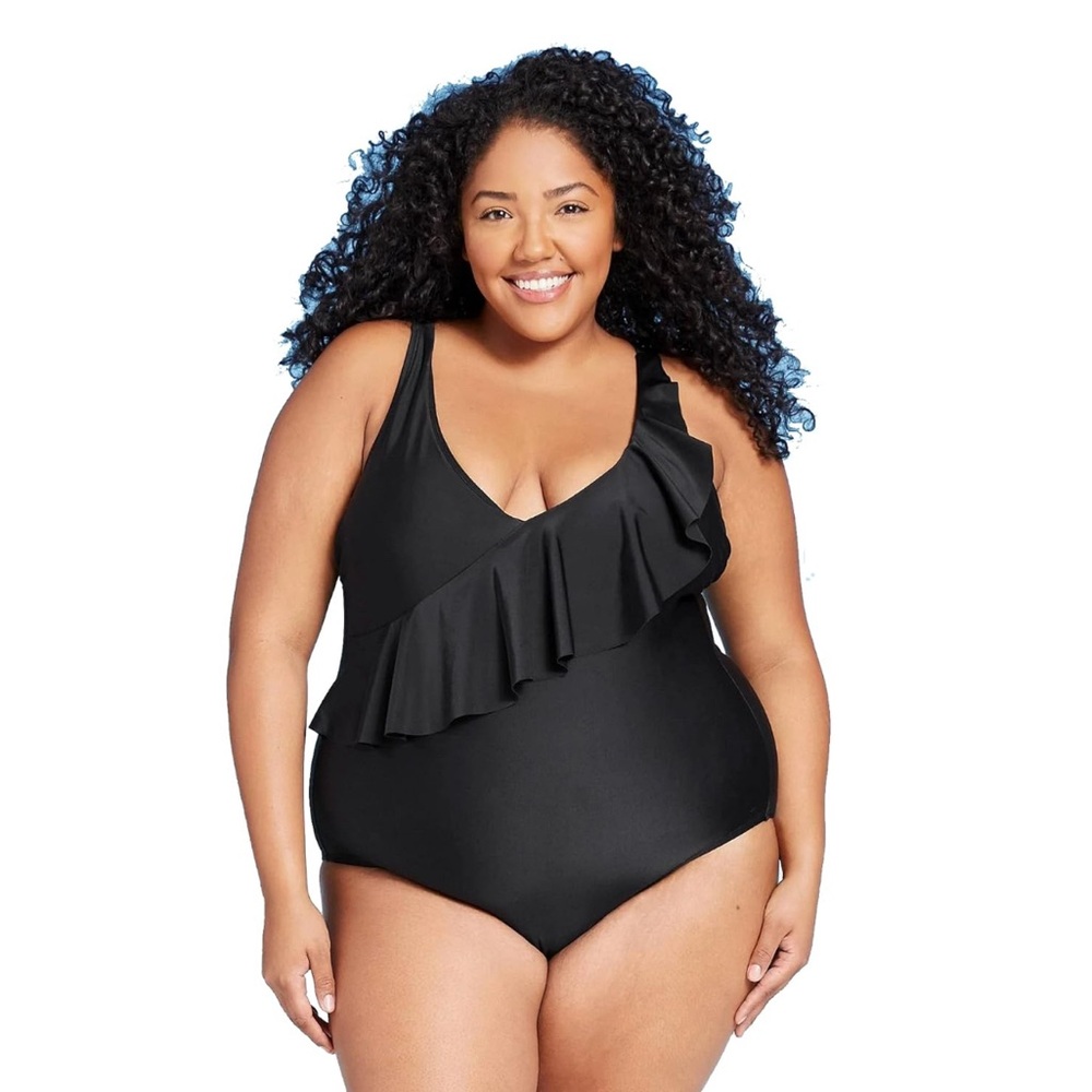 NWT Kona Sol black ruffle swimsuit